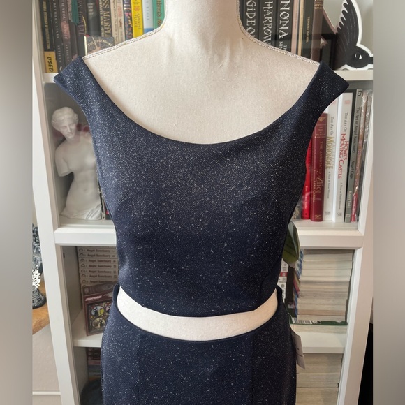 NWT Windsor Midnight Navy Blue Two-Piece Glitter Shimmer Prom Gown Dress Bodycon - Picture 9 of 13